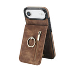 Capa para telemóvel com anel retro e fecho éclair com slot para cartão RFID, para iPhone 17e / 16e, para iPhone 17 Pro Max, para iPhone 17 Pro, para iPhone 17, para iPhone Air, para iPhone 16 Pro Max