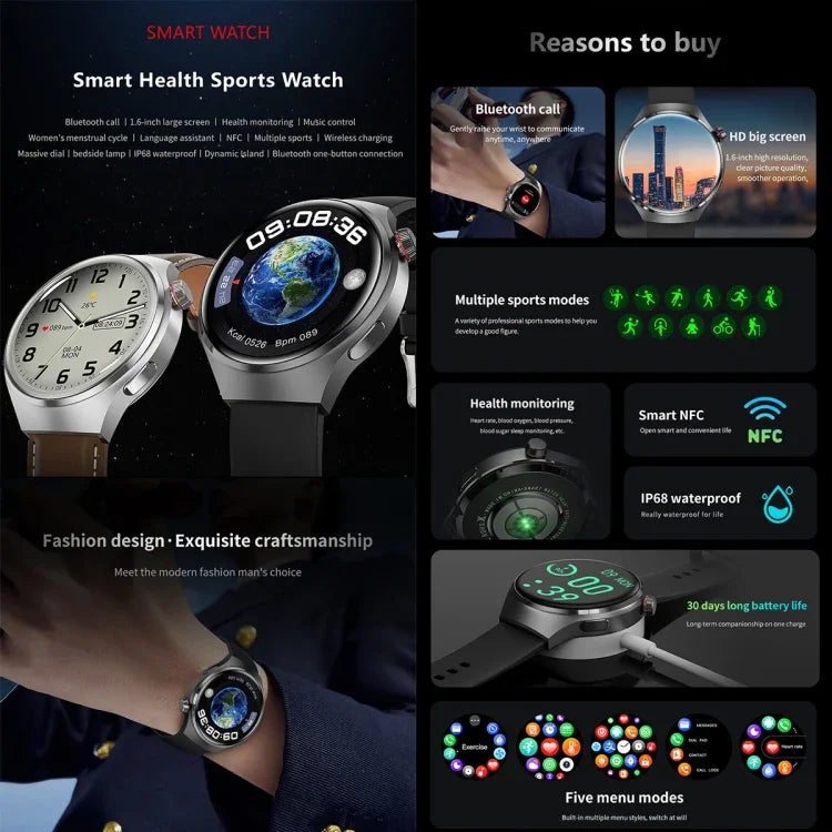 Pulseira Inteligente G4 1.53 polegadas Relógio Inteligente, Suporta Chamada Bluetooth / NFC / Frequência Cardíaca