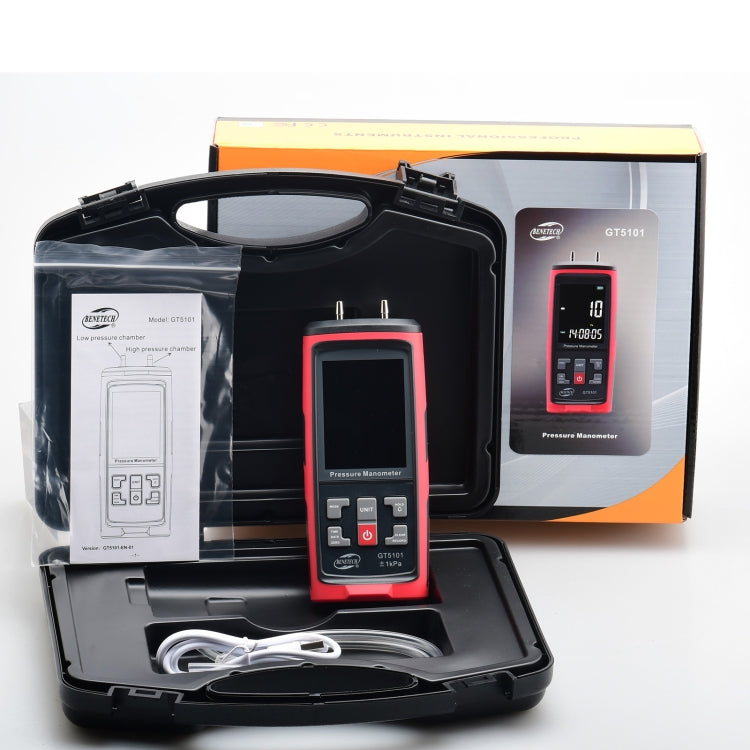 Medidor de Pressão Diferencial com Display LCD BENETECH GT5101, 1KPa, 2KPa, 4KPa, 10KPa, 40KPa, 50KPa, 125Pa, 250Pa, 100KPa
