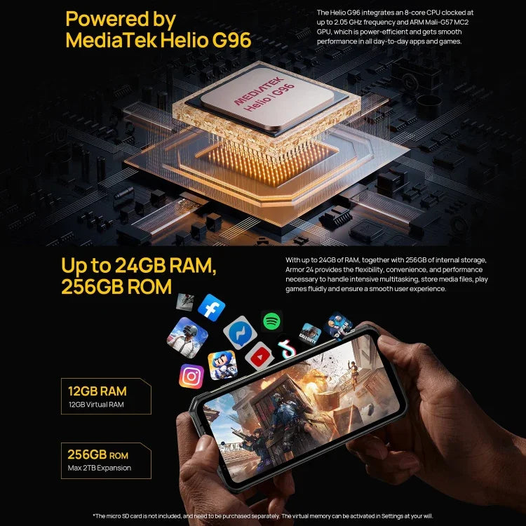 Ulefone Armor 24, telemóvel robusto, impressão digital lateral, 22000mAh, 6,78 polegadas Android 14 MediaTek Helio G96 Octa Core, Rede: 4G, NFC, Armor 24