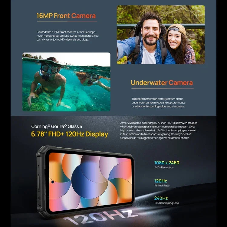 Ulefone Armor 24, telemóvel robusto, impressão digital lateral, 22000mAh, 6,78 polegadas Android 14 MediaTek Helio G96 Octa Core, Rede: 4G, NFC, Armor 24