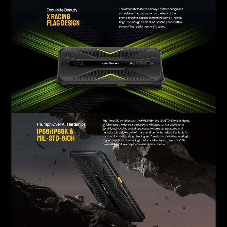 Ulefone Armor X12, telemóvel robusto, desbloqueio facial, 5,45 polegadas Android 13 Go MediaTek Helio A22 Quad Core, Rede: 4G, NFC, 3GB+32GB