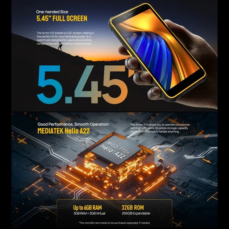 Ulefone Armor X12, telemóvel robusto, desbloqueio facial, 5,45 polegadas Android 13 Go MediaTek Helio A22 Quad Core, Rede: 4G, NFC, 3GB+32GB
