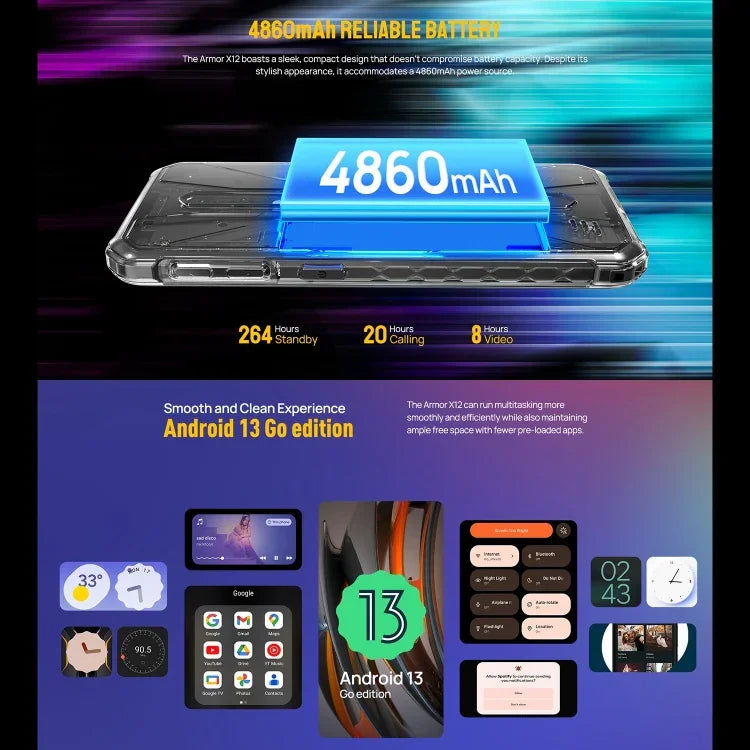 Ulefone Armor X12, telemóvel robusto, desbloqueio facial, 5,45 polegadas Android 13 Go MediaTek Helio A22 Quad Core, Rede: 4G, NFC, 3GB+32GB