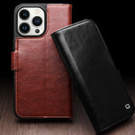 Capa para telemóvel em couro genuíno QIALINO Classic 103 com fivela, para iPhone 17e / 16e, para iPhone 17 Pro Max, para iPhone 17 Pro, para iPhone 17, para iPhone Air, para iPhone 15 Pro Max, para iPhone 15 Plus, para iPhone 15