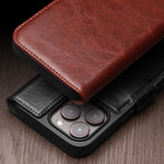 Capa para telemóvel em couro genuíno QIALINO Classic 103 com fivela, para iPhone 17e / 16e, para iPhone 17 Pro Max, para iPhone 17 Pro, para iPhone 17, para iPhone Air, para iPhone 15 Pro Max, para iPhone 15 Plus, para iPhone 15