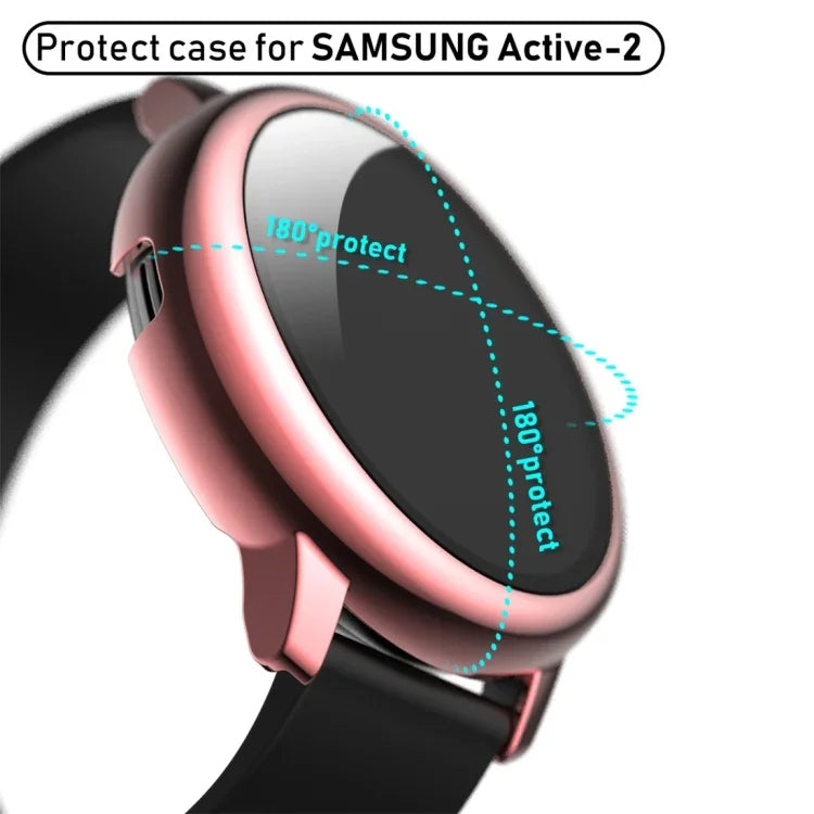 Capa Protetora PC Electroplated com Filme de Vidro Temperado, Para Samsung Galaxy Watch Active 2 40mm, Para Samsung Galaxy Watch Active 2 44mm