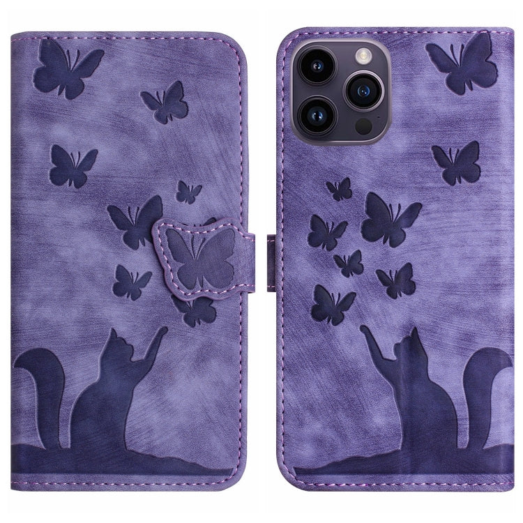 Capa para telemóvel em couro com relevo de borboleta e gato, para iPhone 12 Pro Max, para iPhone 12 mini, para iPhone 11 Pro Max, para iPhone 11, para iPhone 11 Pro, para iPhone X / XS, para iPhone XR, para iPhone XS Max, para iPhone 8 Plus / 7 Plus