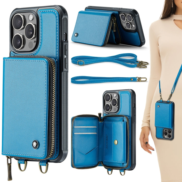 Capa carteira em couro JEEHOOD série C22 com fecho éclair e cordão duplo, para iPhone 17 Pro Max, para iPhone 17 Pro, para iPhone Air, para iPhone 16 Pro Max, para iPhone 16 Pro, para iPhone 16 Plus, para iPhone 16, para iPhone 15 Pro Max