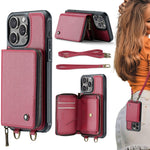 Capa carteira em couro JEEHOOD série C22 com fecho éclair e cordão duplo, para iPhone 17 Pro Max, para iPhone 17 Pro, para iPhone Air, para iPhone 16 Pro Max, para iPhone 16 Pro, para iPhone 16 Plus, para iPhone 16, para iPhone 15 Pro Max