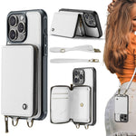 Capa carteira em couro JEEHOOD série C22 com fecho éclair e cordão duplo, para iPhone 17 Pro Max, para iPhone 17 Pro, para iPhone Air, para iPhone 16 Pro Max, para iPhone 16 Pro, para iPhone 16 Plus, para iPhone 16, para iPhone 15 Pro Max