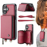 Capa carteira em couro JEEHOOD série C22 com fecho éclair e cordão duplo, para iPhone 17 Pro Max, para iPhone 17 Pro, para iPhone Air, para iPhone 16 Pro Max, para iPhone 16 Pro, para iPhone 16 Plus, para iPhone 16, para iPhone 15 Pro Max