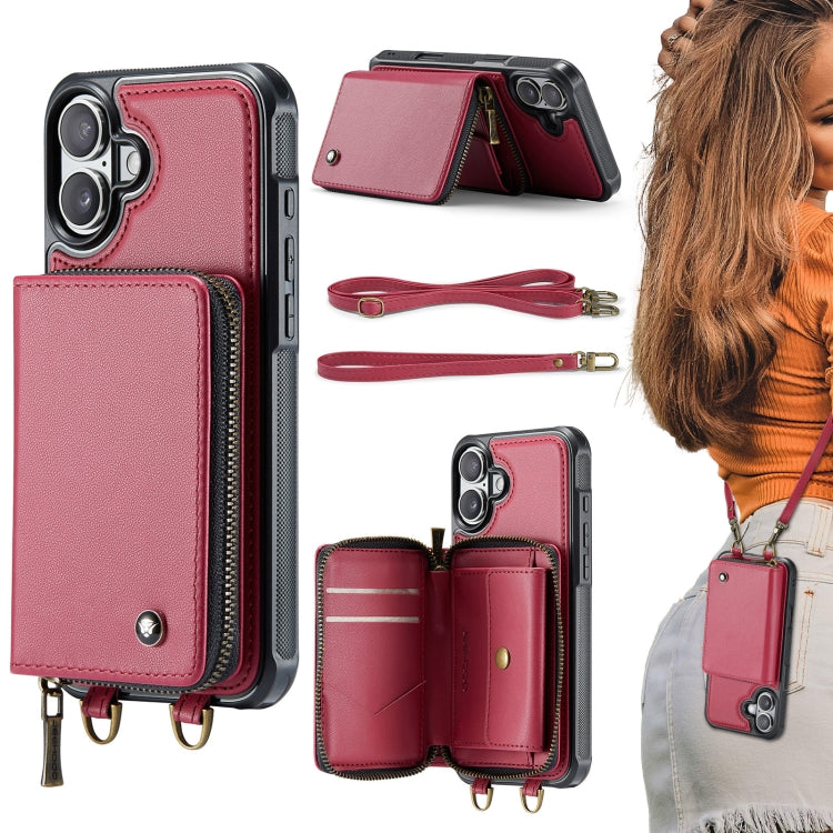 Capa carteira em couro JEEHOOD série C22 com fecho éclair e cordão duplo, para iPhone 17 Pro Max, para iPhone 17 Pro, para iPhone Air, para iPhone 16 Pro Max, para iPhone 16 Pro, para iPhone 16 Plus, para iPhone 16, para iPhone 15 Pro Max