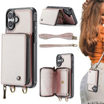 Capa carteira em couro JEEHOOD série C22 com fecho éclair e cordão duplo, para iPhone 17 Pro Max, para iPhone 17 Pro, para iPhone Air, para iPhone 16 Pro Max, para iPhone 16 Pro, para iPhone 16 Plus, para iPhone 16, para iPhone 15 Pro Max