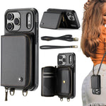 Capa carteira em couro JEEHOOD série C22 com fecho éclair e cordão duplo, para iPhone 17 Pro Max, para iPhone 17 Pro, para iPhone Air, para iPhone 16 Pro Max, para iPhone 16 Pro, para iPhone 16 Plus, para iPhone 16, para iPhone 15 Pro Max