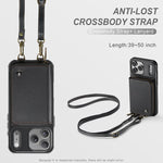Capa carteira em couro JEEHOOD série C22 com fecho éclair e cordão duplo, para iPhone 17 Pro Max, para iPhone 17 Pro, para iPhone Air, para iPhone 16 Pro Max, para iPhone 16 Pro, para iPhone 16 Plus, para iPhone 16, para iPhone 15 Pro Max