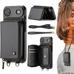 Capa carteira em couro JEEHOOD série C22 com fecho éclair e cordão duplo, para iPhone 17 Pro Max, para iPhone 17 Pro, para iPhone Air, para iPhone 16 Pro Max, para iPhone 16 Pro, para iPhone 16 Plus, para iPhone 16, para iPhone 15 Pro Max