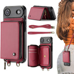 Capa carteira em couro JEEHOOD série C22 com fecho éclair e cordão duplo, para iPhone 17 Pro Max, para iPhone 17 Pro, para iPhone Air, para iPhone 16 Pro Max, para iPhone 16 Pro, para iPhone 16 Plus, para iPhone 16, para iPhone 15 Pro Max