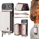 Capa carteira em couro JEEHOOD série C22 com fecho éclair e cordão duplo, para iPhone 17 Pro Max, para iPhone 17 Pro, para iPhone Air, para iPhone 16 Pro Max, para iPhone 16 Pro, para iPhone 16 Plus, para iPhone 16, para iPhone 15 Pro Max