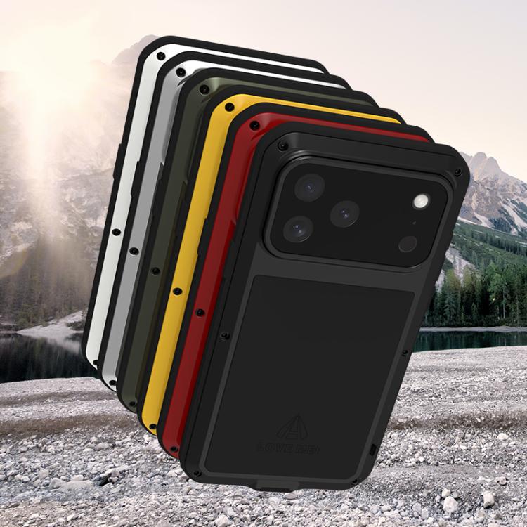 Capa metálica LOVE MEI anti-impactos, à prova de água e poeira, para iPhone 17 Pro Max, para iPhone 17 Pro, para iPhone 17, para iPhone 16 Pro Max, para iPhone 16 Pro, para iPhone 16, para iPhone 15 Pro Max, para iPhone 15 Pro
