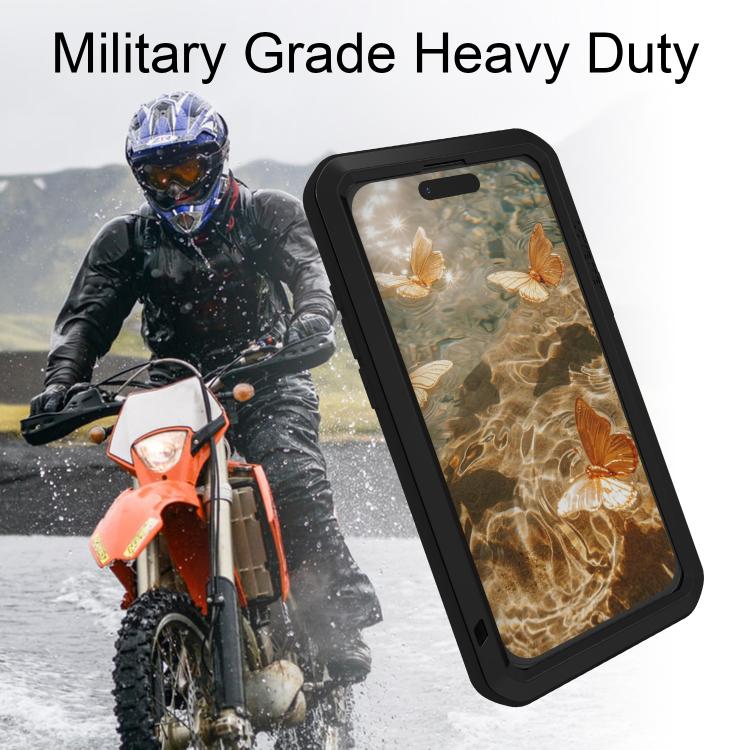 Capa metálica LOVE MEI anti-impactos, à prova de água e poeira, para iPhone 17 Pro Max, para iPhone 17 Pro, para iPhone 17, para iPhone 16 Pro Max, para iPhone 16 Pro, para iPhone 16, para iPhone 15 Pro Max, para iPhone 15 Pro