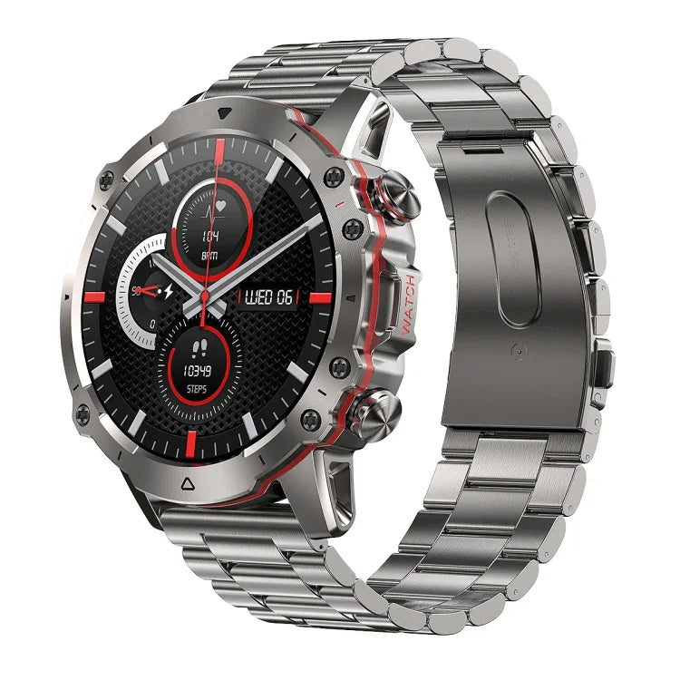 AK56 IP67 BT5.1 Relógio Inteligente 1.43 polegadas Suporta Chamada de Voz / Monitorização de Saúde, Pulseira em Aço Pérola, Pulseira em Malha de Aço