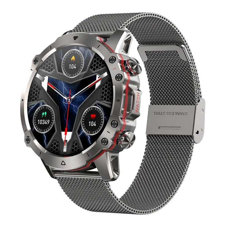 AK56 IP67 BT5.1 Relógio Inteligente 1.43 polegadas Suporta Chamada de Voz / Monitorização de Saúde, Pulseira em Aço Pérola, Pulseira em Malha de Aço