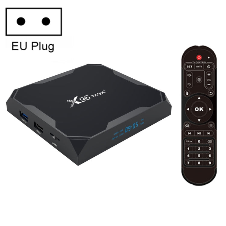 X96 max+ Caixa Smart TV 4K, Android 9.0, Amlogic S905X3 Quad-Core Cortex-A55, 4GB+64GB, Suporta LAN, AV, WiFi 2.4G/5G, 2x USB, Cartão TF, Plugue UE, Plugue UK, Plugue AU