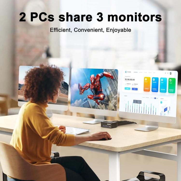 Comutador KVM KC-KVM203DH para três monitores 8K 30Hz USB3.0 DP+DP+HDMI, ficha EU, KC-KVM203DH