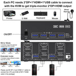 Comutador KVM KC-KVM203DH para três monitores 8K 30Hz USB3.0 DP+DP+HDMI, ficha EU, KC-KVM203DH