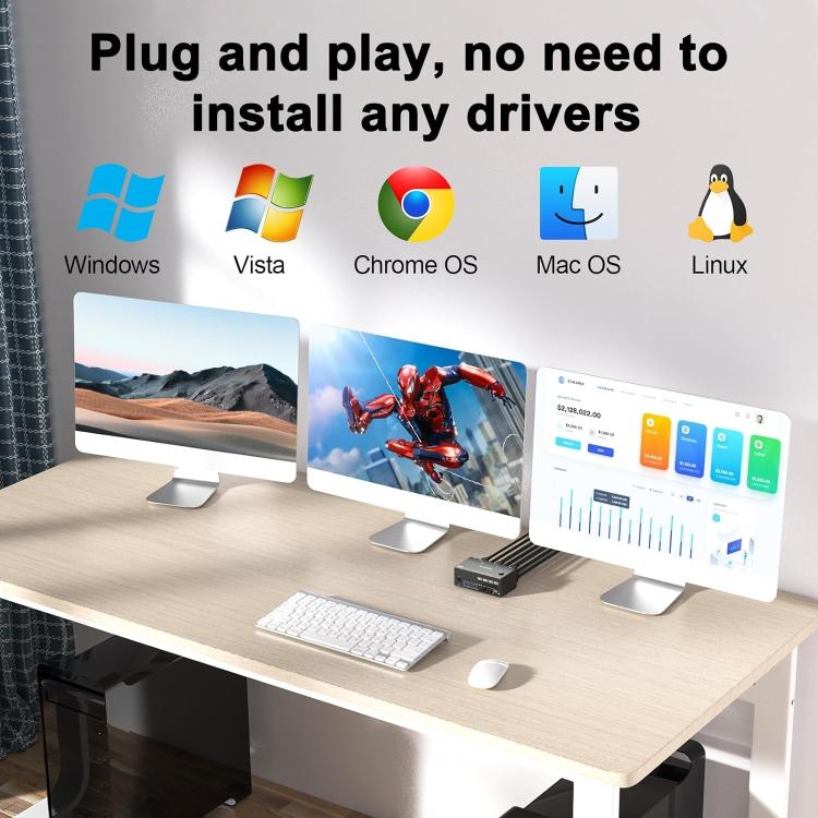Comutador KVM KC-KVM203DH para três monitores 8K 30Hz USB3.0 DP+DP+HDMI, ficha EU, KC-KVM203DH
