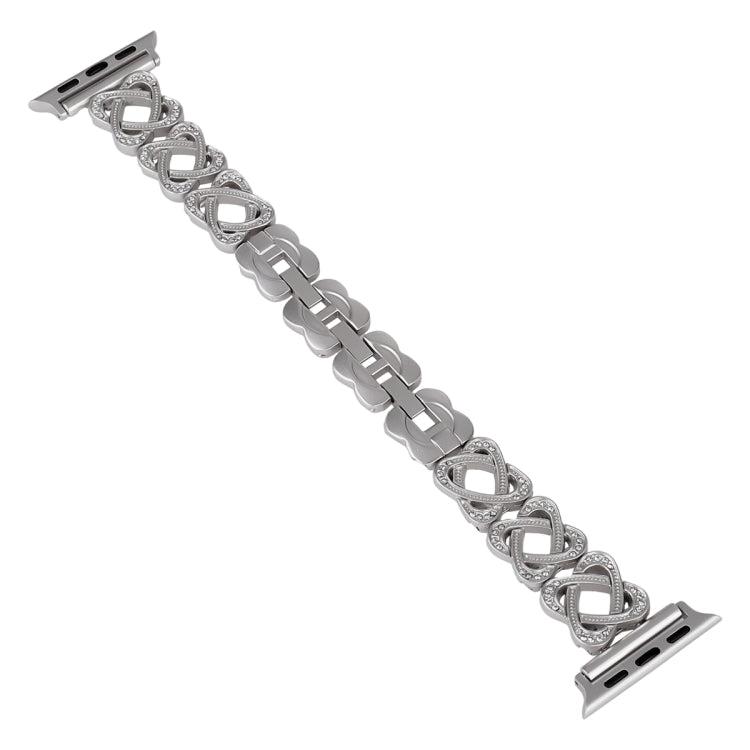 Hearts Crossed Diamond Metal Watch Band, For Apple Watch SE 2023 44mm, For Apple Watch SE 2023 40mm, For Apple Watch Ultra 2 49mm, For Apple Watch Series 9 45mm, For Apple Watch Series 9 41mm, For Apple Watch Ultra 49mm, For Apple Watch Series 8 41mm  ...
