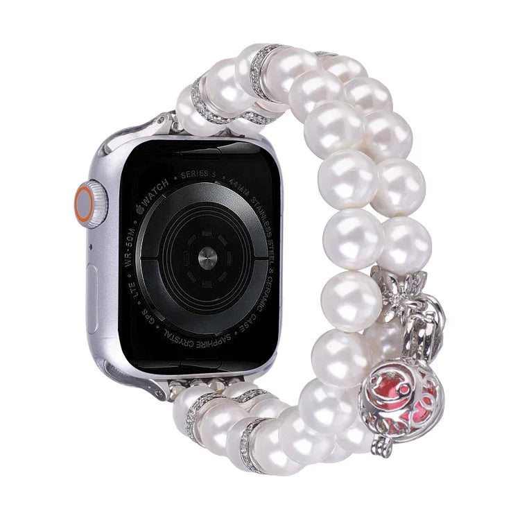 Correia de Relógio com Pulseira de Pérolas de Dupla Fileira, Para Apple Watch Série 5 44mm, Para Apple Watch Série 5 40mm, Para Apple Watch Série 4 44mm, Para Apple Watch Série 4 40mm, Para Apple Watch Série 3 38mm, Para Apple Watch Série 3 42mm