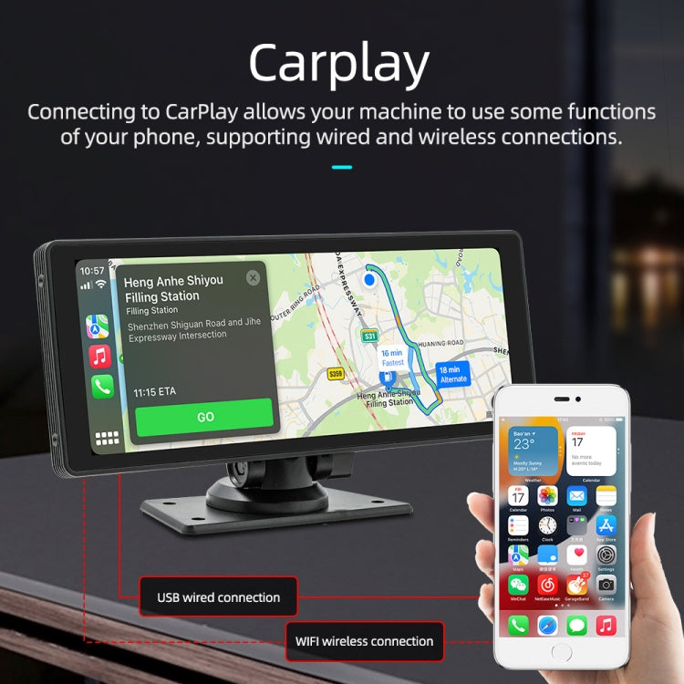 B5303R 10.26 inch Portable Car MP5 Player Built-in Driving Recorder Support CarPlay / Android Auto, with 64GB Memory Card, B5303R