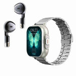 Relógio Inteligente D8 2 em 1 com Auricular Bluetooth de 2,01 polegadas, Pulseira de Aço, Suporta Monitorização de Saúde / NFC, Pulseira de Aço (Preta), Pulseira de Aço (Prateada)