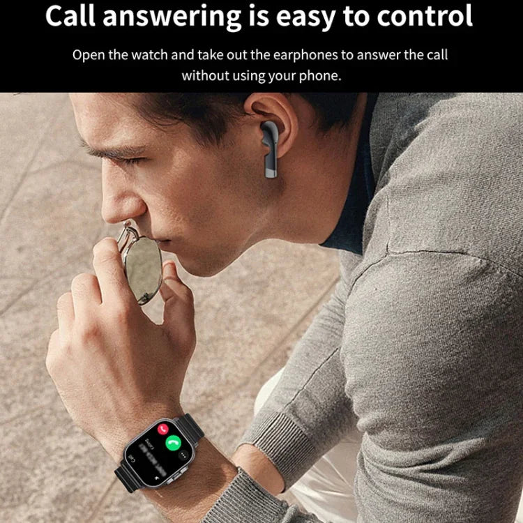 Relógio Inteligente D8 2 em 1 com Auricular Bluetooth de 2,01 polegadas, Pulseira de Aço, Suporta Monitorização de Saúde / NFC, Pulseira de Aço (Preta), Pulseira de Aço (Prateada)