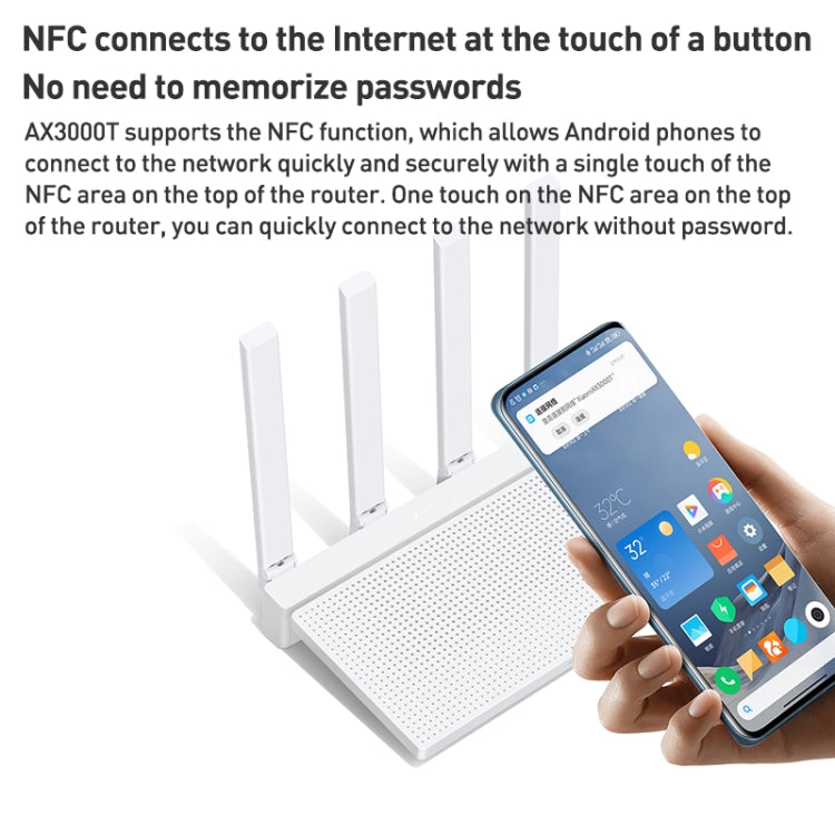 Roteador Original Xiaomi AX3000T CPU 1.3GHz Dual-Band 2.4GHz/5GHz Suporta Ligação NFC, Ficha EUA, AX3000T