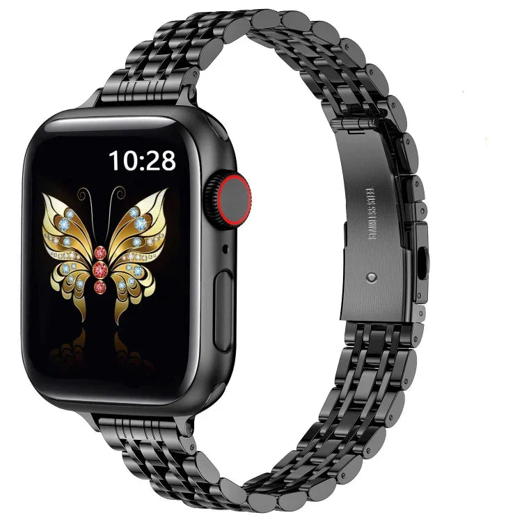Pulseira de Relógio em Metal com Fivela Estilo Estilingue e Sete Contas Finas, Para Apple Watch 42mm, Para Apple Watch 38mm