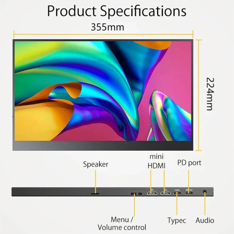 Monitor Portátil de 15,6 polegadas HDR 1080P Ecrã IPS, 15,6 polegadas 1080P