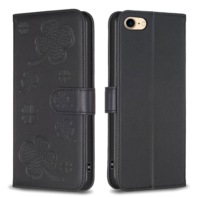 Capa de Telefone em Pele com Relevo de Quatro Folhas, Para iPhone 7 / 8 / SE 2022, Para iPhone 13 Pro Max, Para iPhone 13 Pro, Para iPhone 13, Para iPhone 12 / 12 Pro, Para iPhone 12 Pro Max, Para iPhone 11 Pro Max, Para iPhone 11