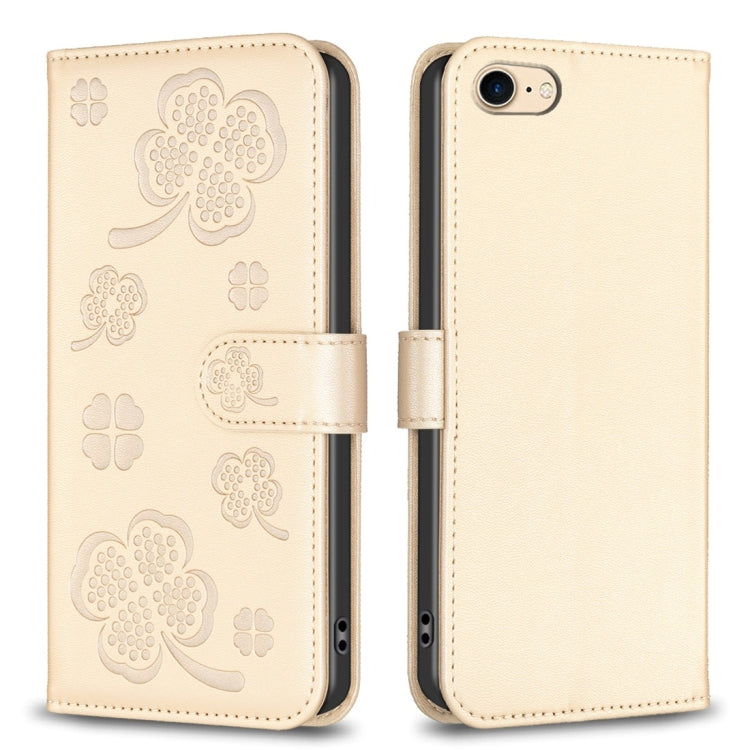 Capa de Telefone em Pele com Relevo de Quatro Folhas, Para iPhone 7 / 8 / SE 2022, Para iPhone 13 Pro Max, Para iPhone 13 Pro, Para iPhone 13, Para iPhone 12 / 12 Pro, Para iPhone 12 Pro Max, Para iPhone 11 Pro Max, Para iPhone 11