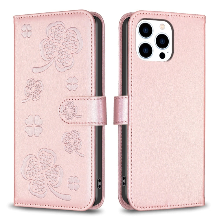Capa de Telefone em Pele com Relevo de Quatro Folhas, Para iPhone 7 / 8 / SE 2022, Para iPhone 13 Pro Max, Para iPhone 13 Pro, Para iPhone 13, Para iPhone 12 / 12 Pro, Para iPhone 12 Pro Max, Para iPhone 11 Pro Max, Para iPhone 11