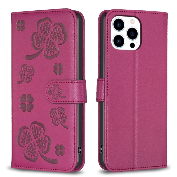 Capa de Telefone em Pele com Relevo de Quatro Folhas, Para iPhone 7 / 8 / SE 2022, Para iPhone 13 Pro Max, Para iPhone 13 Pro, Para iPhone 13, Para iPhone 12 / 12 Pro, Para iPhone 12 Pro Max, Para iPhone 11 Pro Max, Para iPhone 11