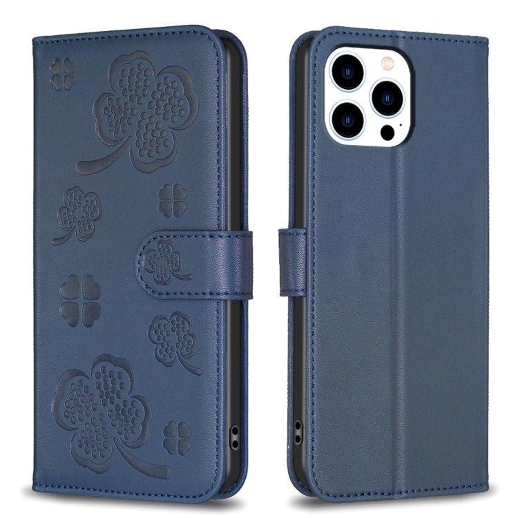 Capa de Telefone em Pele com Relevo de Quatro Folhas, Para iPhone 7 / 8 / SE 2022, Para iPhone 13 Pro Max, Para iPhone 13 Pro, Para iPhone 13, Para iPhone 12 / 12 Pro, Para iPhone 12 Pro Max, Para iPhone 11 Pro Max, Para iPhone 11