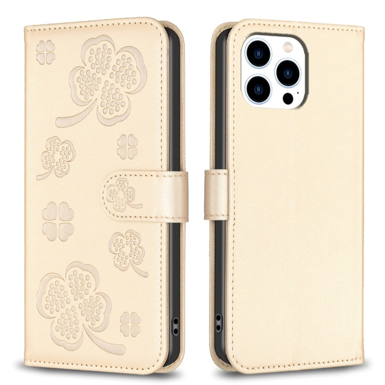 Capa de Telefone em Pele com Relevo de Quatro Folhas, Para iPhone 7 / 8 / SE 2022, Para iPhone 13 Pro Max, Para iPhone 13 Pro, Para iPhone 13, Para iPhone 12 / 12 Pro, Para iPhone 12 Pro Max, Para iPhone 11 Pro Max, Para iPhone 11
