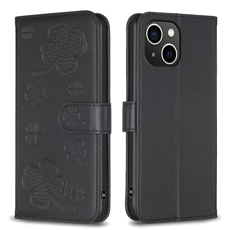 Capa de Telefone em Pele com Relevo de Quatro Folhas, Para iPhone 7 / 8 / SE 2022, Para iPhone 13 Pro Max, Para iPhone 13 Pro, Para iPhone 13, Para iPhone 12 / 12 Pro, Para iPhone 12 Pro Max, Para iPhone 11 Pro Max, Para iPhone 11