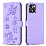 Capa de Telefone em Pele com Relevo de Quatro Folhas, Para iPhone 7 / 8 / SE 2022, Para iPhone 13 Pro Max, Para iPhone 13 Pro, Para iPhone 13, Para iPhone 12 / 12 Pro, Para iPhone 12 Pro Max, Para iPhone 11 Pro Max, Para iPhone 11