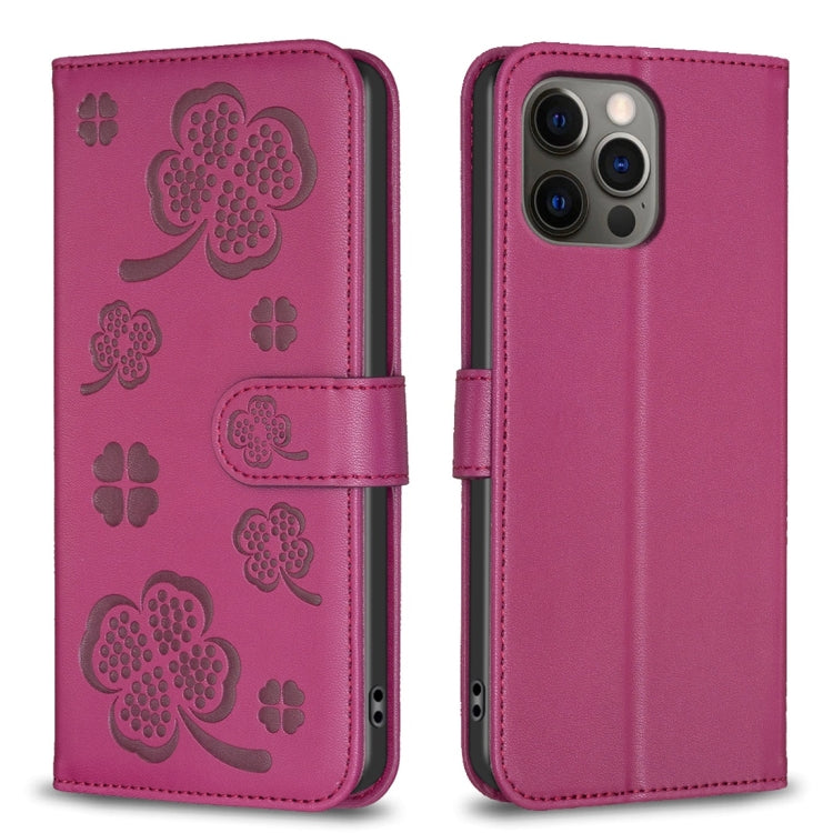 Capa de Telefone em Pele com Relevo de Quatro Folhas, Para iPhone 7 / 8 / SE 2022, Para iPhone 13 Pro Max, Para iPhone 13 Pro, Para iPhone 13, Para iPhone 12 / 12 Pro, Para iPhone 12 Pro Max, Para iPhone 11 Pro Max, Para iPhone 11