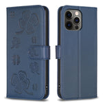 Capa de Telefone em Pele com Relevo de Quatro Folhas, Para iPhone 7 / 8 / SE 2022, Para iPhone 13 Pro Max, Para iPhone 13 Pro, Para iPhone 13, Para iPhone 12 / 12 Pro, Para iPhone 12 Pro Max, Para iPhone 11 Pro Max, Para iPhone 11