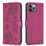 Capa de Telefone em Pele com Relevo de Quatro Folhas, Para iPhone 11 Pro, Para iPhone X / XS, Para iPhone XR, Para iPhone XS Max, Para iPhone 7 Plus / 8 Plus